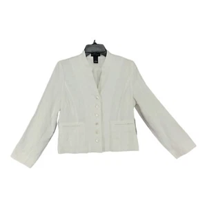 Madison Studio Womens Blazer Linen 8P White Cropped Lined VNeck Casual NEW - Picture 1 of 11