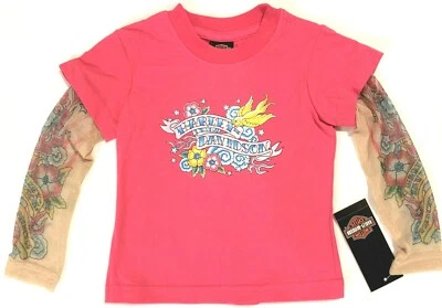 Kids Harley Davidson® Toddler Girls Pink Tattoo Sleeve Shirt - Image 1 of 3