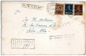 Rumänien, 1944, WWII Zensierter Einschreiben, Herculane - Orsova Briefmarken - Bild 1 von 2