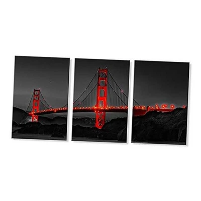 Arte de pared de lienzo de paisaje negro y rojo 16x24 pulgadas x3 piezas puente Golden Gate Foto 1 de 4