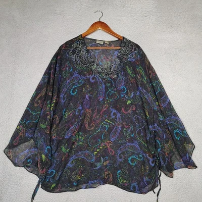 Poncho Chico's Mujer M/L Multicolor Paisley 100% Seda Transparente Cuentas Kimono Manga Foto 1 de 4