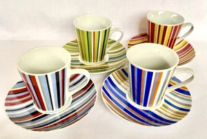 Maxwell Williams Stripe Delight Demi Cups With Saucers Set Of 4 - Picture 1 of 10