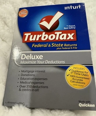 Brand New Turbo Tax Deluxe Federal & State Returns + Fed eFile CD fPC Mac Sealed - Image 1 of 4