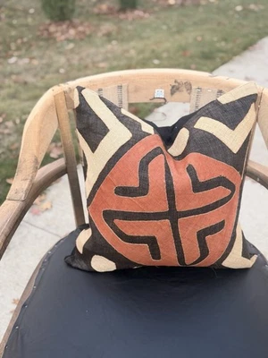 African Kuba Cloth raffia  Pillow Cover with Zipper  Throw Pillow Cover Only - Image 1 of 4