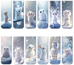 Set Of 4 Cute Winter Snow Cartoon Animals Magnetic Bookmarks For Kids And Adults - Picture 1 of 5
