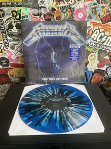 METALLICA Ride The Lightning VG++ BLUE SPLATTER VINYL W/HYPE STICKER - Picture 1 of 2