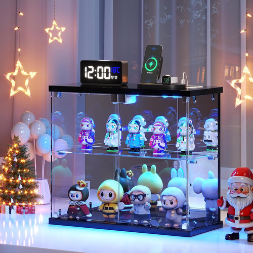 Glass Display Case with LED Lights, Small 2-Tier for Figures ...