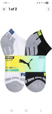 Puma Low Cut Youth Socks – 10-Pack, DryCELL Stay Cool, Fits Shoe Size 9–3.5 - Image 1 of 4