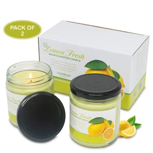 FPN Smoke Scented Odor Eliminator Candles 12oz Soy Wax Candle Lemon Scent 2 Pc - Picture 1 of 11