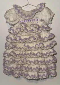 Handgefertigtes gehäkeltes Puppenkleid lila weiß 12’’ L - Bild 1 von 4