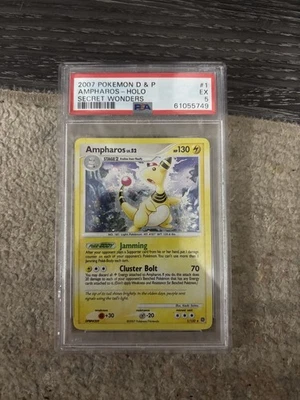 2007 Pokemon D&P Ampharos-Holo Secret Wonders #1 PSA 8 NM-MT - Image 1 of 2