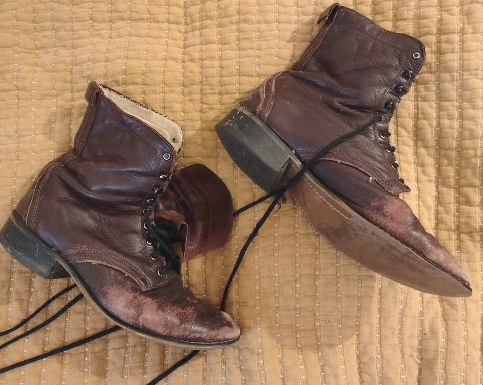 Old Vintage Leather Post World War II Heritage Boots Burgundy 11.5 - Image 1 of 4