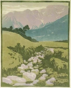 Creek in Summer by Hans Neuman 1910 Color Woodcut Arts and Crafts Landscape - Picture 1 of 2