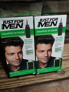 2 Just for Men H-55 REAL BLACK Hair color Shampoo In ( 2 pack ) LOT OF 2 - Picture 1 of 2
