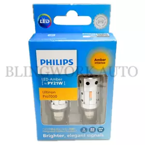 (PAIR) PHILIPS CANBUS PY21W BAU15 Ultinon Pro7000 LED AMBER Indicators Signal - Picture 1 of 6