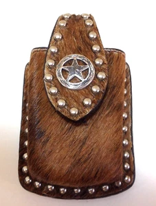 Haar auf Rindsleder Handy Holster Hülle mit Western Stern Gürtelclip Vintage - Bild 1 von 8