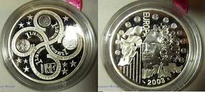 2003 France Large Silver Proof  1.5 Euro- Anniversary New Euro Currency - Picture 1 of 1
