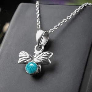925 Sterling Silver Honey Bee Necklace with Natural Turquoise Pendant - Boxed - Picture 1 of 6