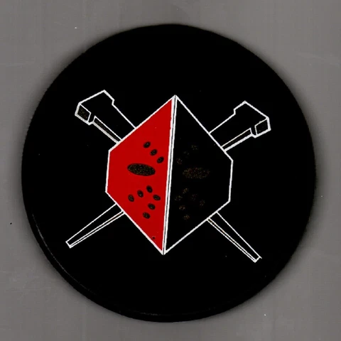 ECHL WHEELING NAILERS Black / Red Mask and Spikes Souvenir PUCK #mrfnEAB - LAST1 Cover