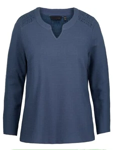 Ulla Popken T shirt top plus size 16 18 36 38 BLUE shirred shoulder textured - Picture 1 of 2