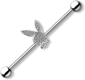 Pierce2GO Playboy 14G 38 mm Orecchio ad Anello Industriale Acciaio con Coniglio Sabbioso - Foto 1 di 1