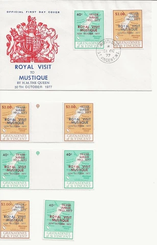 1977 - St. Vincent - ROYAL VISIT - 1 FDC + 2 PAIR + 2 SINGLE MNH Cover
