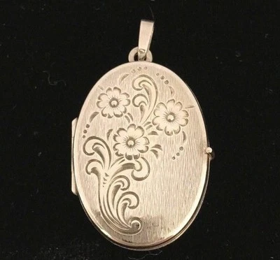NEW Sterling Silver Oval Locket Flowers Floral Keepsake Memories Family Portrait - Image 1 of 3