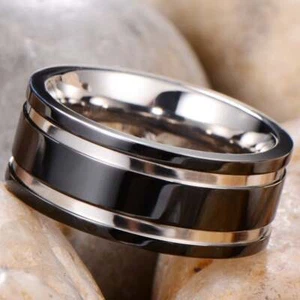 Mens Black Titanium Ring 8mm Classic Band Ring - UK SELLER - Picture 1 of 8