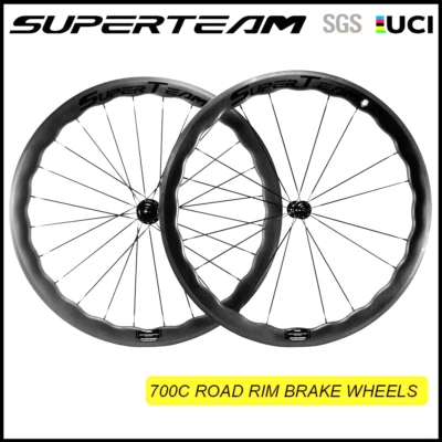 Juego de ruedas de freno de llanta de carretera 700C SUPERTEAM de 45 mm de fibra de carbono sin cámara Foto 1 de 4