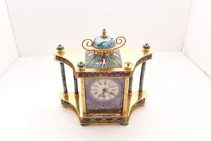Ancienne pendule à gousset rococo chinoise cloisonnée laiton et émail 9" (besoin de service) - Photo 1 sur 17