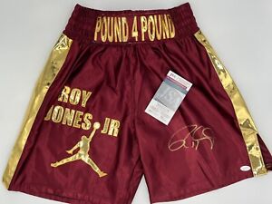 Roy Jones Jr Autographed Burgundy Pound 4 Pound Boxing Trunks JSA COA