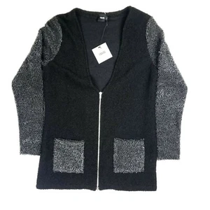 ASOS Black Gray Colorblock Full Zip Long Zipper Front Cardigan Size 8 - Picture 1 of 6