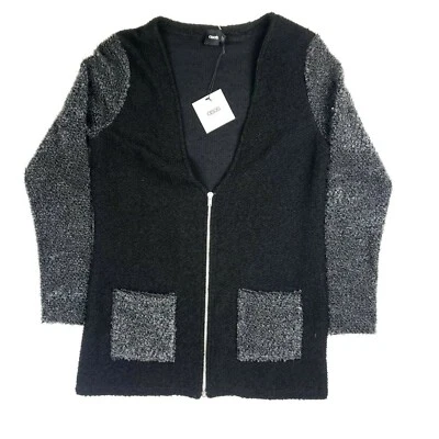 Cardigã ASOS preto cinza colorblock zíper completo longo zíper frontal tamanho 8 - Imagem 1 de 4