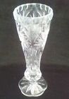 Crystal Flower Vase, 9" Tall With Pinwheel Decor, Footed, Clear Cut Glass