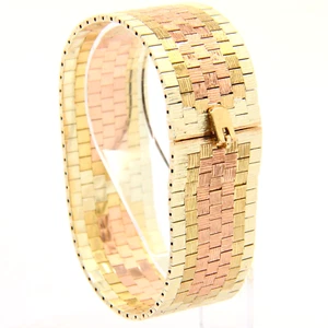 Vintage 9ct Broad Cuff Bracelet 7.25" 1970 Hallmarked Multi Toned Gold Bangel - Picture 1 of 20