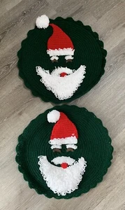 Handmade Crochet Christmas Throw Pillow Covers 17x17 Shams SANTA Green Set of 2  - Picture 1 of 7