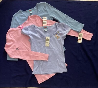 3 JENNI Sleep PJ Tops XS assorted lot Tee Shirts Pink Blue Lavender 100% cotton - Image 1 of 4