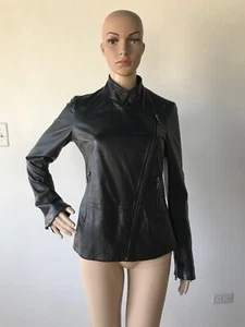 John Carlisle Black Leather Motorcycle Moto Jacket Coat Asymmetrical Zipper XS - Picture 1 of 12