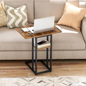 HOOBRO Foldable End Table C Shaped Side Table with Storage Shelf Snack Table - Picture 1 of 14