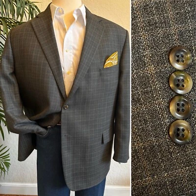 PRONTO UOMO MENS BLAZER SIZE 52 SPORT COAT GRAY BROWN PLAID SUIT JACKET WOOL - Image 1 of 4