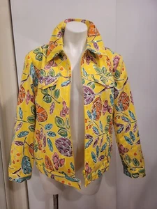 L.J.L. Sport Women's Yellow & Colorful Leaves Design Short Jacket Sz10 - Picture 1 of 22