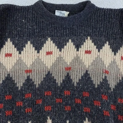 Vintage Marks Sweater Pullover Mens XS Gray Cream Wool Blend Argyle USA 80s - Image 1 of 4