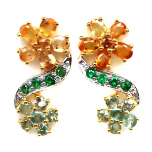 925 Plata de Ley Elegante Color Zafiro & Verde Cromo Diópsido Pendientes - Imagen 1 de 4