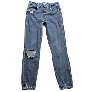 Good American Good Waist Jeans Damen 15/33 Plus Blau Distressed Button Fly Holey - Bild 1 von 17