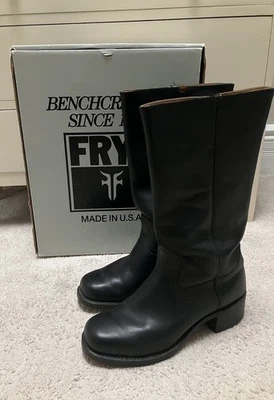 女士 Frye 校园靴 14L 黑色皮革 11.5 M 带盒 Pls Read — 第 1/4 张图片