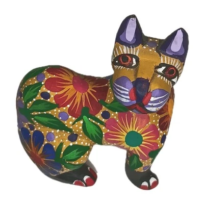 Alebrije Mexican Folk Art Wood Carving Cat Zeny Fuentes Oaxaca Mexico 3.5"x2.5" - Image 1 of 4