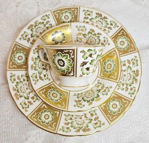 Royal Crown Derby Derby Panel Green Cup Saucer Plate Trio - Picture 1 of 11