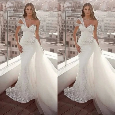Elegant Mermaid Wedding Dresses One Shoulder with Detachable Train Bridal Gowns - Image 1 of 4