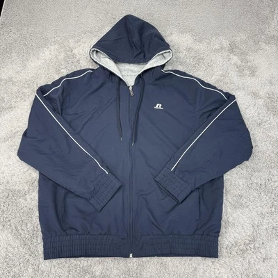 Russell Athletic Jacket Mens Large Blue Reversible Hooded Full Zip Polyester - Image 1 of 4
