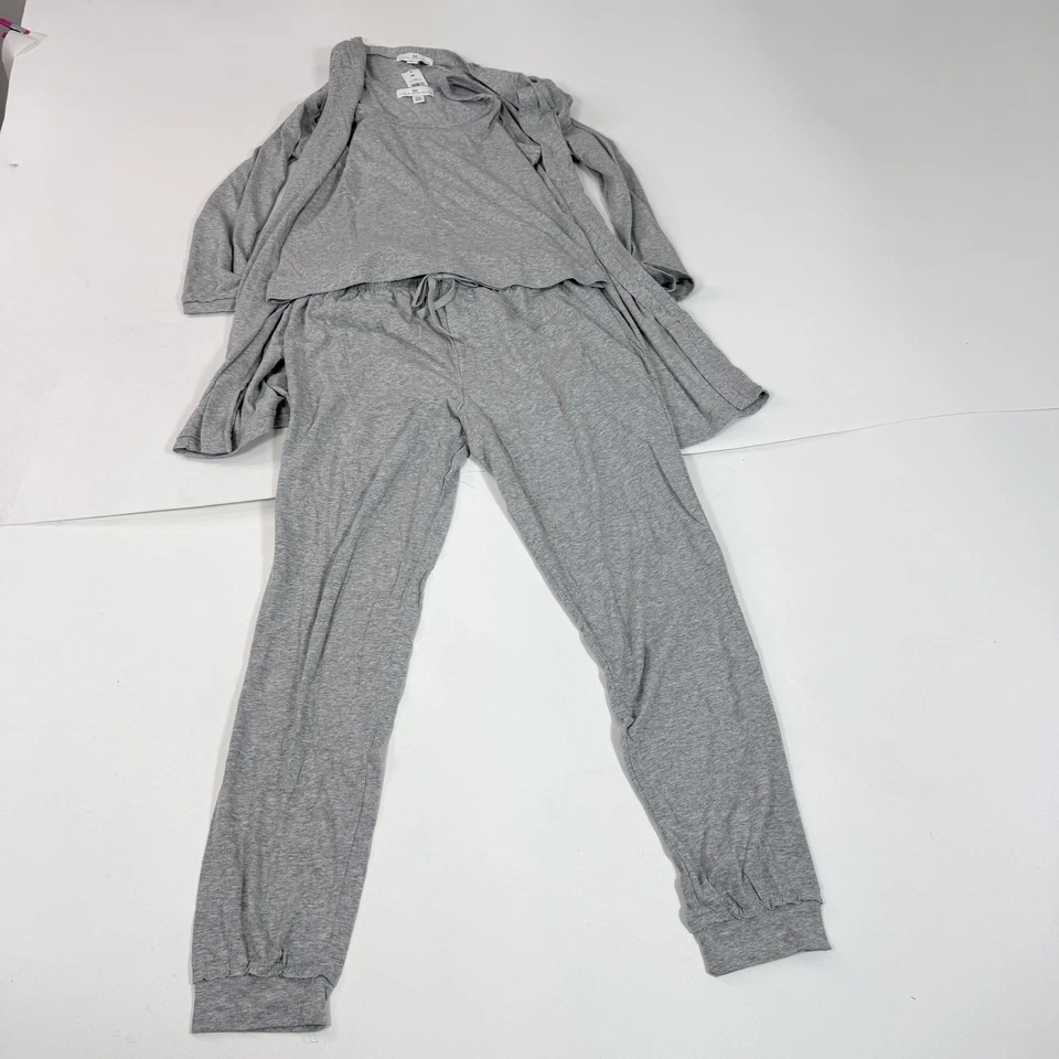 Conjunto de ropa de salón Karen Neuburger para mujer gris medio 3 piezas cárdigan sin mangas joggers Foto 1 de 4